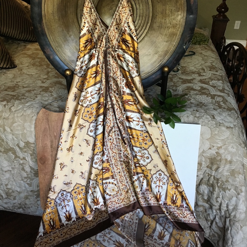 Silky golden & brown handkerchief dress